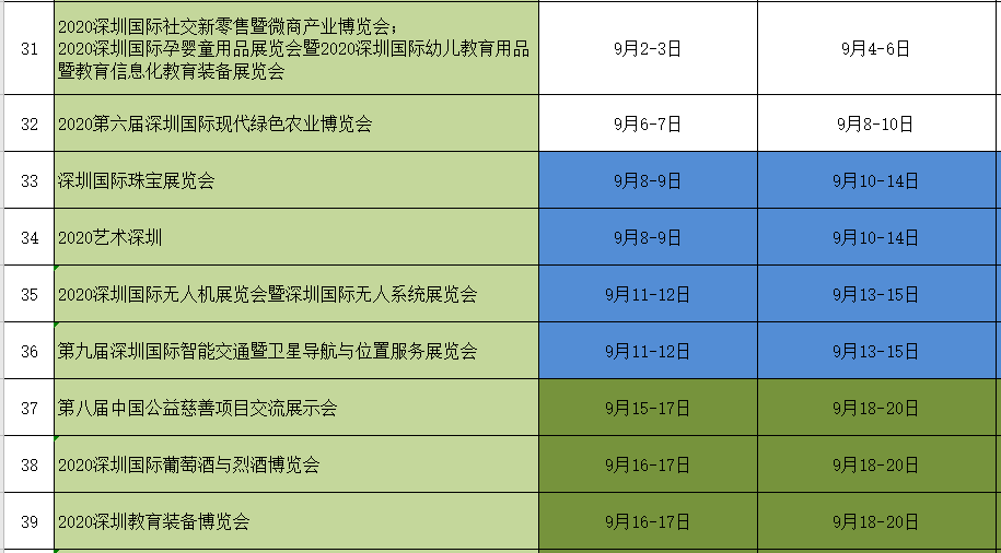 深圳會展中心2020年展會排期表04